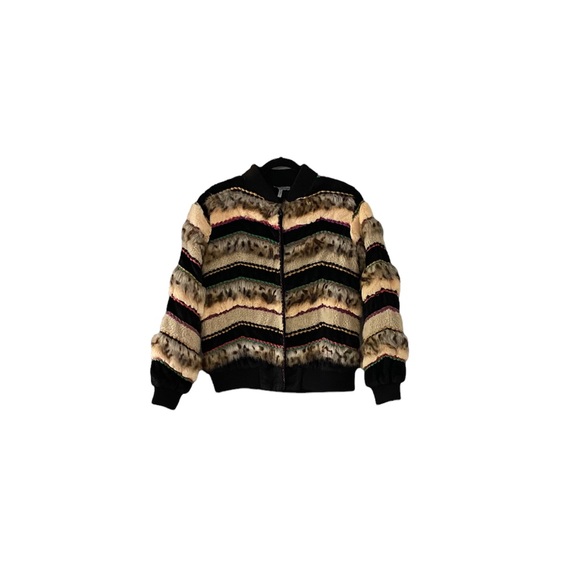 Conditions Apply Textured Trieste Faux Fur & Sherpa Button Up Bomber Jacket- S - Picture 7 of 12